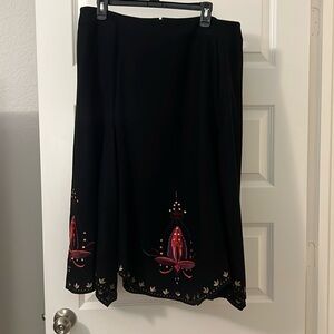 Nygard Collection embroidered black maxi skirt boho SZ 16 wool blend career